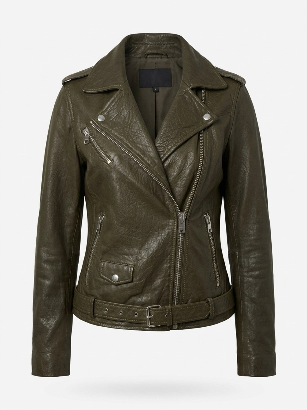 Women's Black Leather Asymmetrical Moto Jacket with Belt